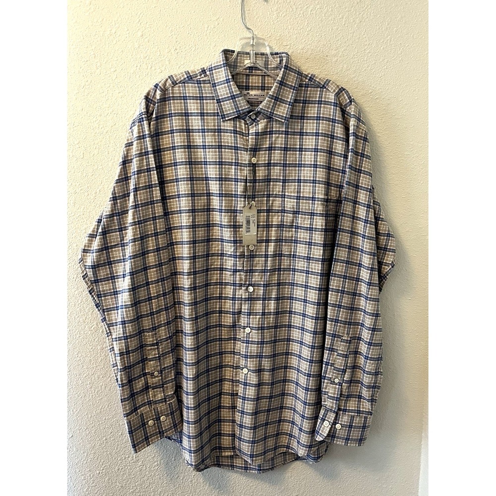 NEW Peter Millar Button Up Shirt Mens Large Plaid Mountainside Light Flannel